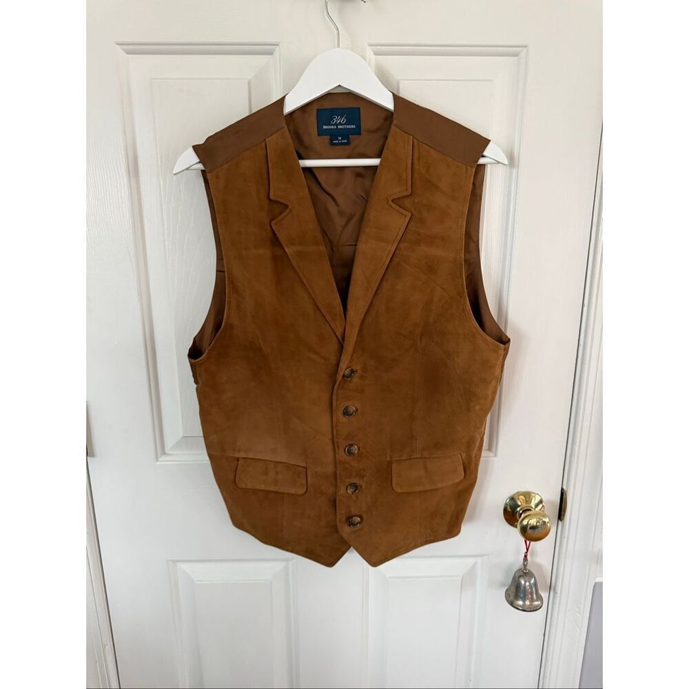 Brooks Brothers 364 Brown So Soft Leather Vest Boho Festival Sz M EUC